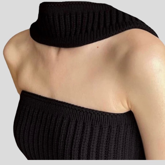 Womens|Knit Halter Crop Top|Medium M|Black|Stretch - Picture 6 of 11